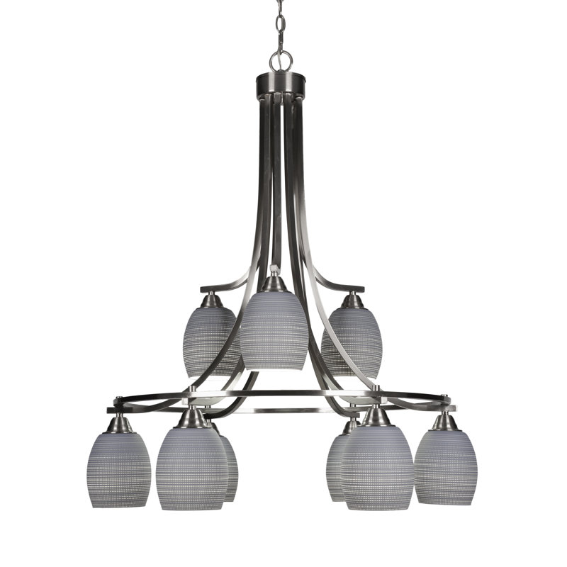 Lustre 9 lumières avec verre de 5 po Michell Paramount, Nickel brossé, Gris