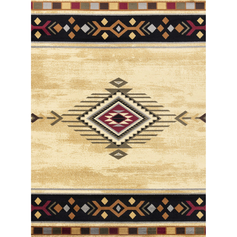 Design Cream Area Mat, Versatile Use Polypropylene Floor Rug, Fire, Rectangle 5'3" x 7'3"