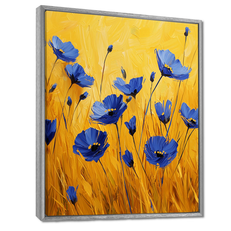 Morey Blue Golden Wildflower Meadow Scenery IV - Art mural grand fleurs sauvages, Argent argent, H 32 po x l 24 po