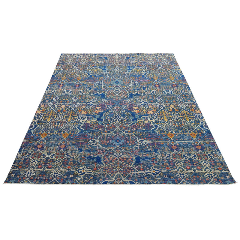 Tapis unique nouvel âge 8 pi x 10 pi 3 po Arabesque en bleu / or / denim Arabesque