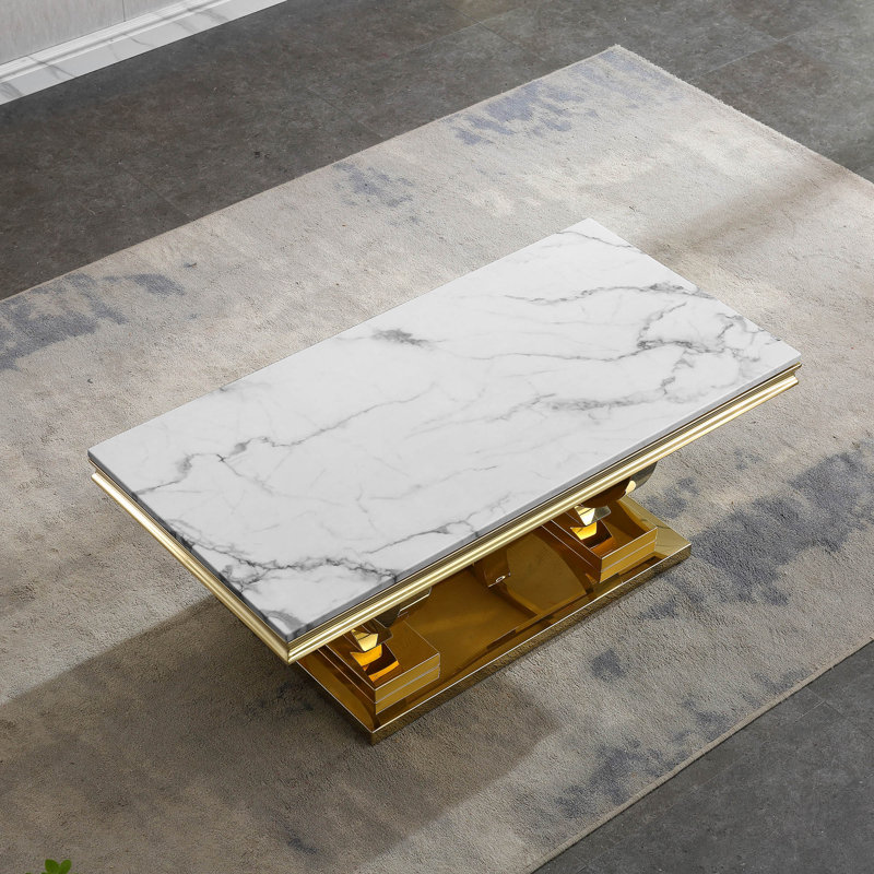 Table basse Recker, Blanc, Doré