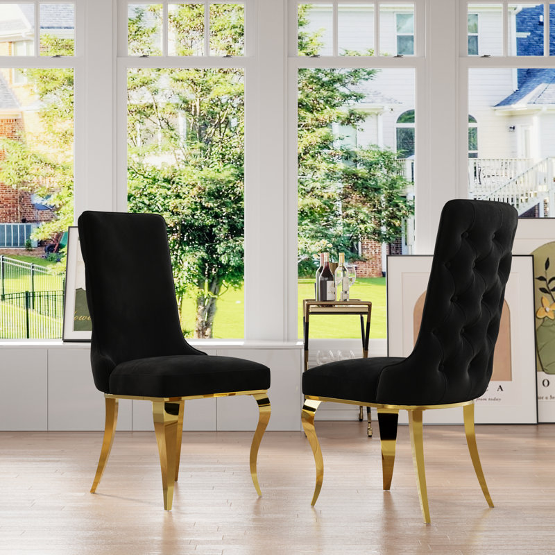 Ensemble de 2 chaises de salle à manger en velours noir