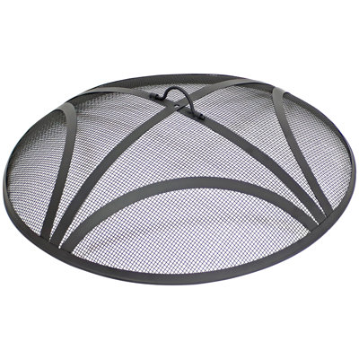 Reinforced Steel Mesh Black Fire Pit Spark Screen with Ring Handle - 24"