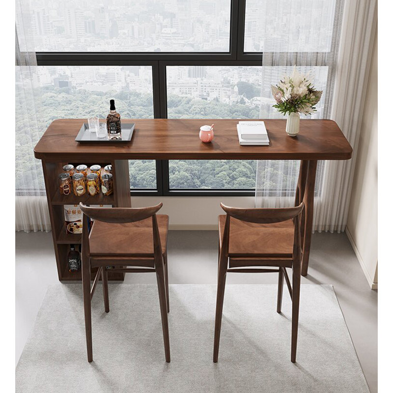 Table de bar minimaliste en bois avec rangement ouvert à plusieurs niveaux, 39.37" H x 70.87" W x 17.72" D