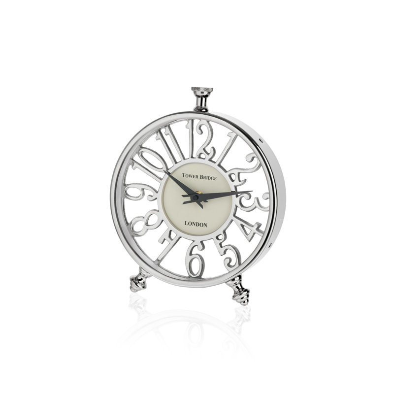 Analogue Metal Mechanical Tabletop Clock in Silver