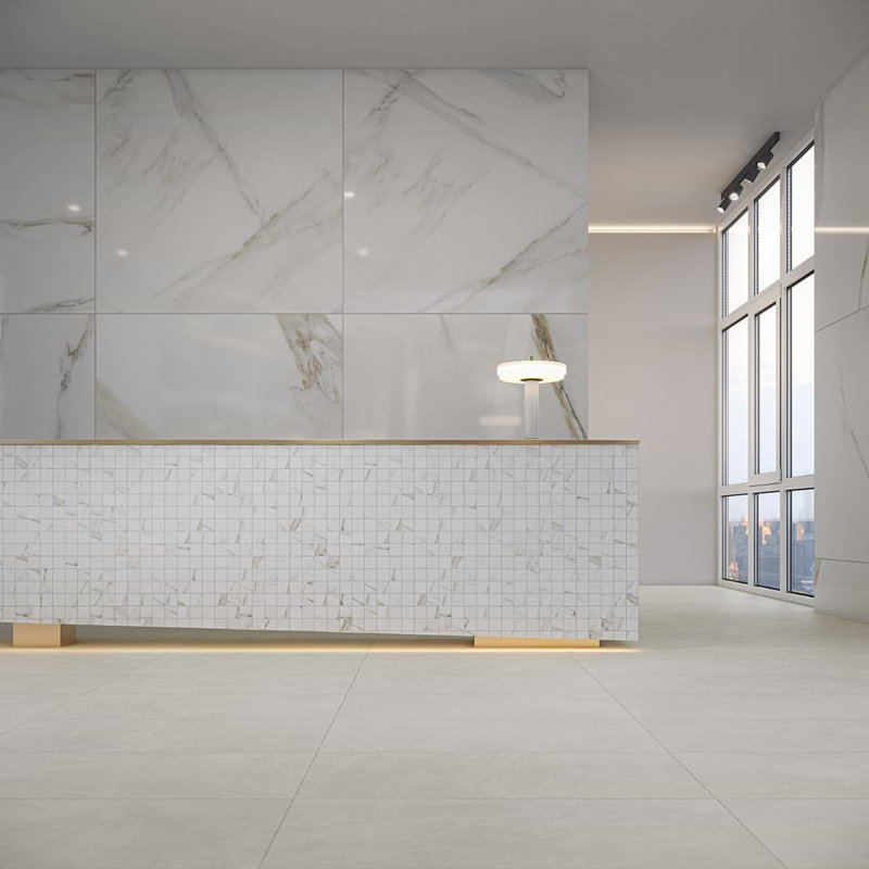 Minera 48X48 Marble Look Polished Porcelain Tile, Blanco White