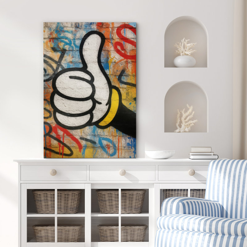 Graffiti, pouce levé à la main, Pop Art, impression sur toile encadrée, H 24 po x l 16 po x P 1,5 po, Toile tendue