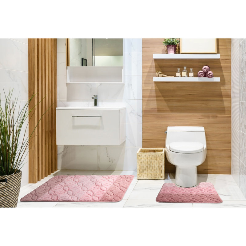 Loletha 2 Piece Set Rectangle Bath Mat, Pink