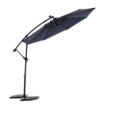 10Ft Solar Led Garden Patio Umbrella - Navy Blue 40 Lights Effortless Tilt Function Adjustment Stable Wind Resistance Solar-Powered Backyard Market Blue, , Easily Adjustable, Construction, Materials