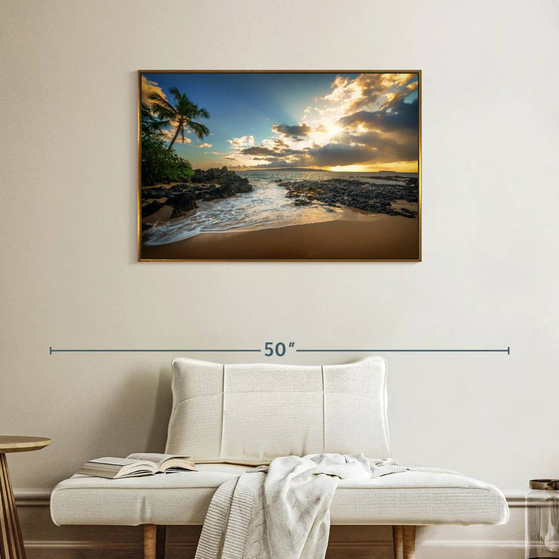 Makena Cove, ciel coucher de soleil, Cadre flottant doré, 37 po x 25 po