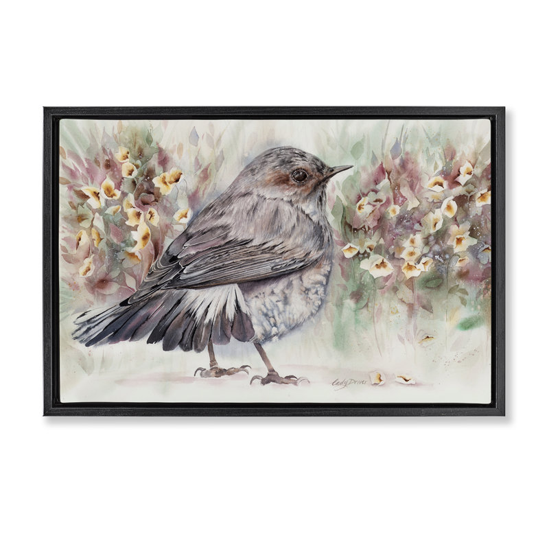 Cadre flottant Peaceful Spring Bird & Flowers, design par Cady, Cadre flottant noir de jais, H 17 po x l 25 po