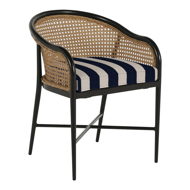 Chaise d'extérieur Havana Cane N-Dura, Trépointe, Noir, Perigold Piccadilly Stripe Ash