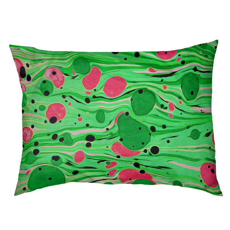 Coussin décoratif tourbillons, Grand (L 40 po x l 50 po), Vert/rose, Utilisation intérieure / extérieure