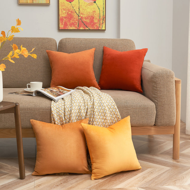 Velvet Throw Pillow Covers,Contrasting colors Pillows Decorative Set of 4, Square 18", Yellow