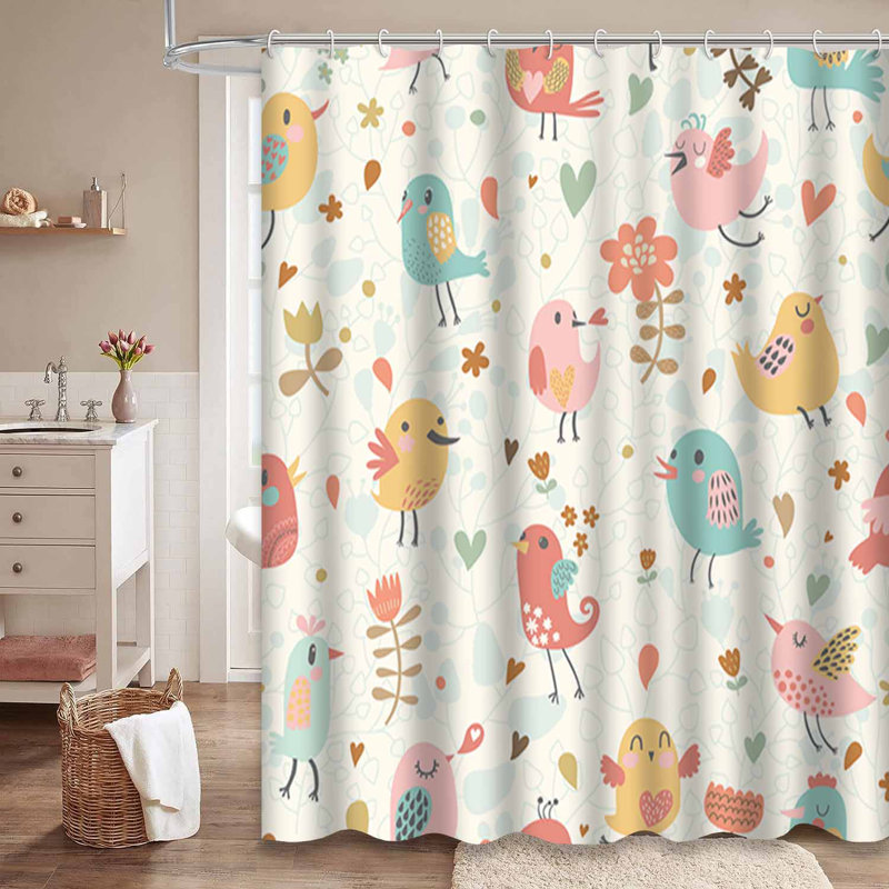 Rideau de douche mignon avec 12 petits crochets, L 72 po x l 78 po