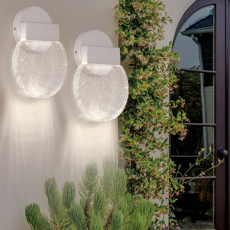 Round Acrylic Wall Sconce LED Bedroom Lamp, White