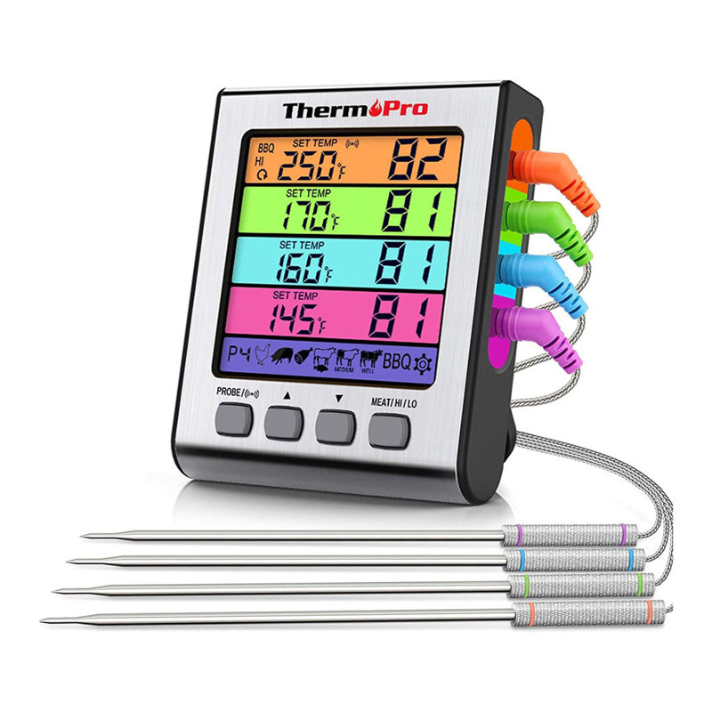 Black Digital Meat Thermometer with Color-Coded Probes