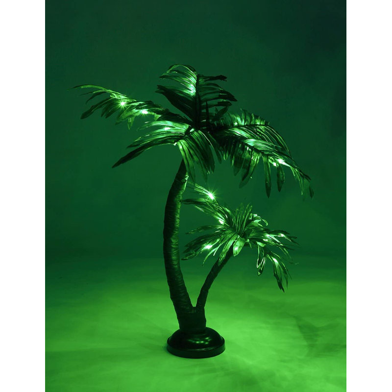 24" Green Silk Palm Tree Bonsai with LED Lights