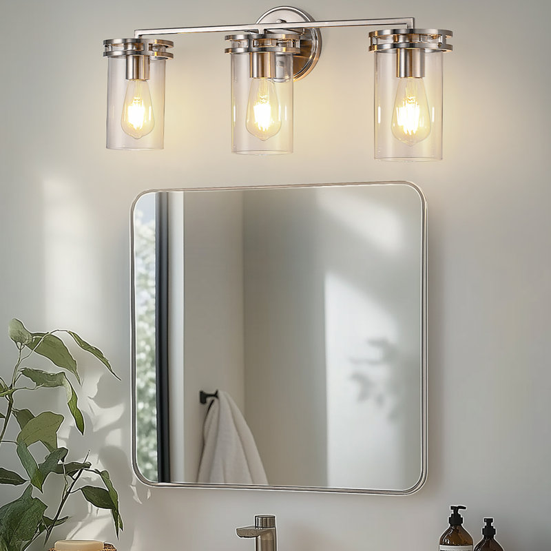 Éclairage pour salle de bain 3 lumières à intensité variable en nickel
