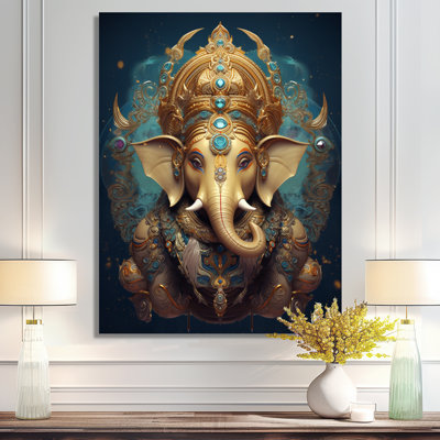 Portrait de Ganesha sur sarcelle - Art mural de l'hindouisme