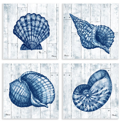Ensemble de plaques murales 4 pièces Coastal Timberland Seashells, design par Paul Brent