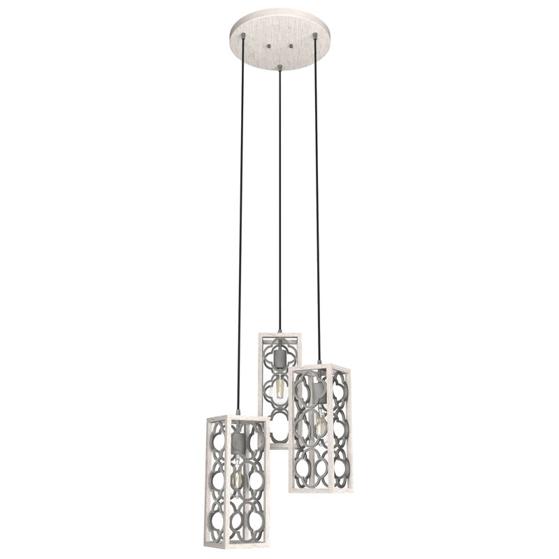 Gablecrest 3 Light Rectangle Cluster Pendant, Distressed White