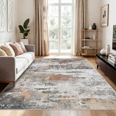 Machine-washable, foldable, ultra-soft short-pile printed rug Modern abstract oil painting design in brown-red tones Suitable for living rooms, bedrooms, studies, and hotels Indoor carpet