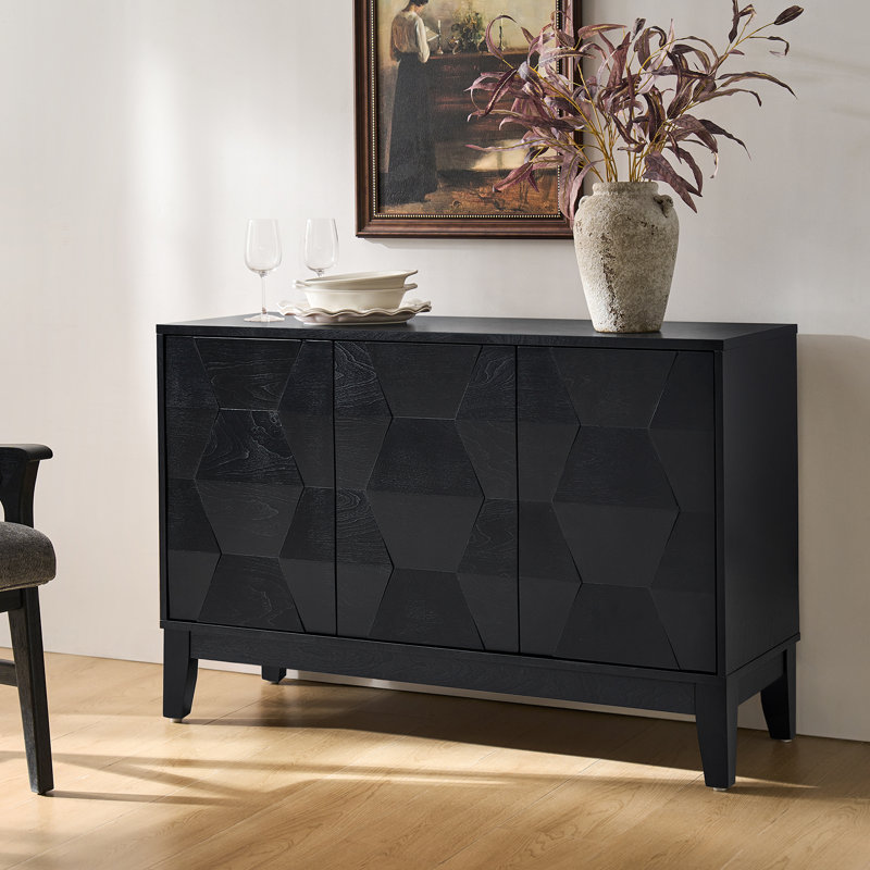 Joyce 114.9cm W Modern 3-door storage Sideboard with Adjustable Shelves, Black