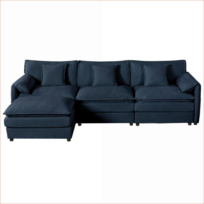 Canapé modulaire Elara, Chenille bleu, H 33,46 po x l 109,45 po x P 33,86 po