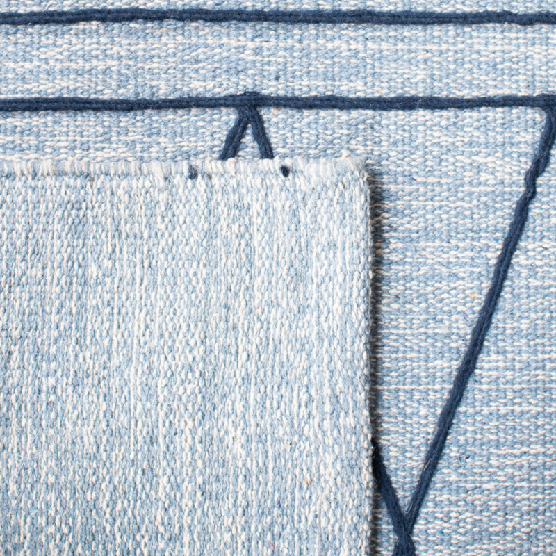 Irina Hand Woven Cotton/Wool Geometric Rug in Light Blue, Runner 2'3" x 9'