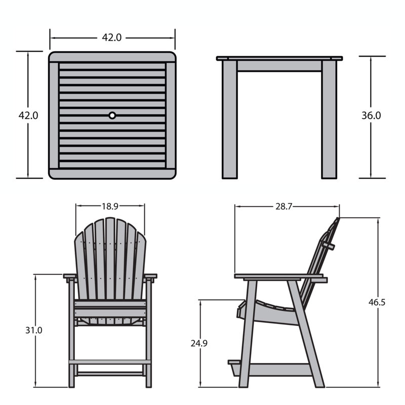 Ensemble repas extérieur pour 4 personnes Angelyna, H 44,3 po x l 42 po x P 50,5 po, Blanc délavé