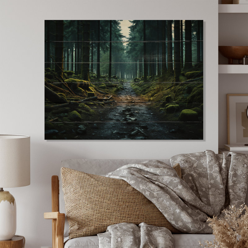 Sentier d'émeraude vers la forêt sur bois, H 30 po x l 40 po x P 0,78 po