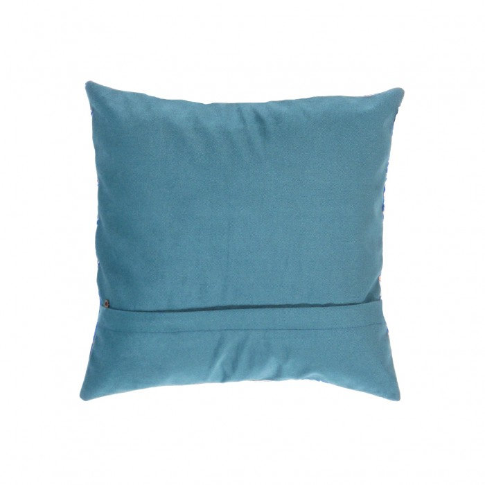 Coussin en velours persan 16 pi x 16 pi, Bleu marine / Orange
