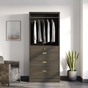 Nolan 36" Wardrobe closet with 4 drawers with 1 Shelf and Clothes Rod Closet System