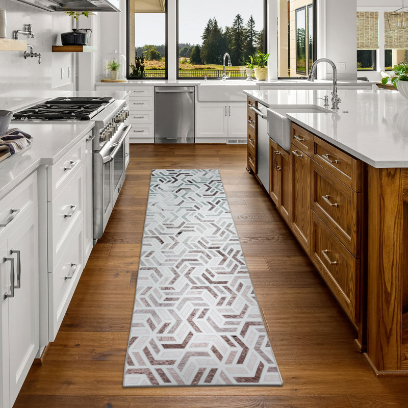 Coronado Modern Geometric Washable Area Rugs For Living Room Bedroom Brown/White, Runner 2'6" x 9'