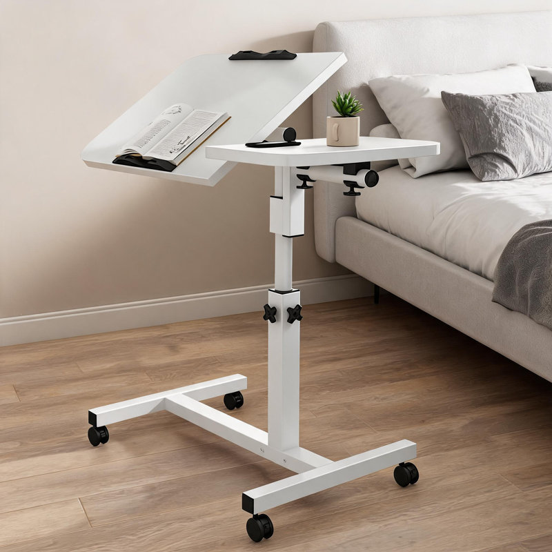 Height Adjustable Overbed Table with Wheels, Angle Adjustable Bed Desk, Mobile Bedside Laptop Table for Home, Bedroom and Care Use, 60 x 40 cm