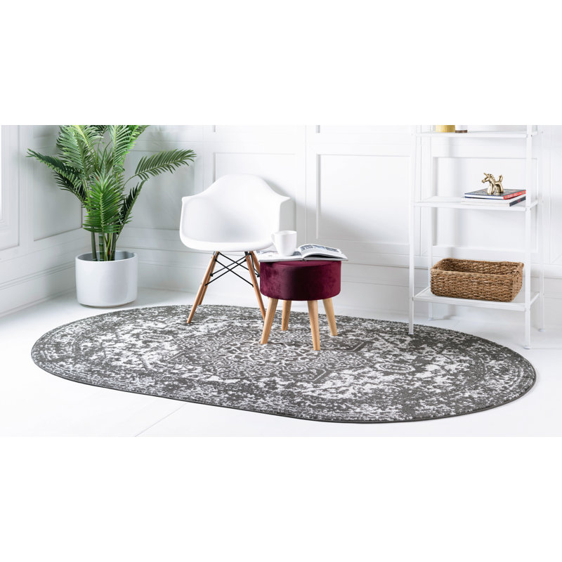 Tapis oriental gris foncé Edelie, Ovale 3 pi 3 po x 5 pi 3 po