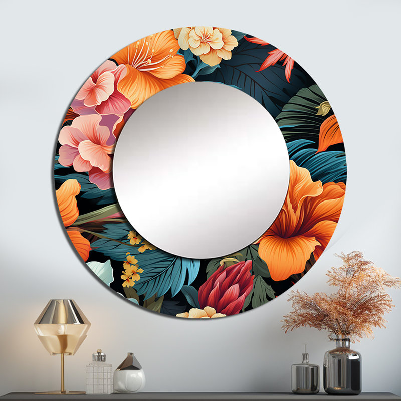 Tropical Paradise Botanical Paradise - miroir mural floral, miroir décoratif rond, art en métal imprimé, 29 po x 29 po
