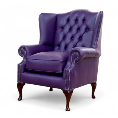 Upholstered Full Grain Leather Wingback Chair