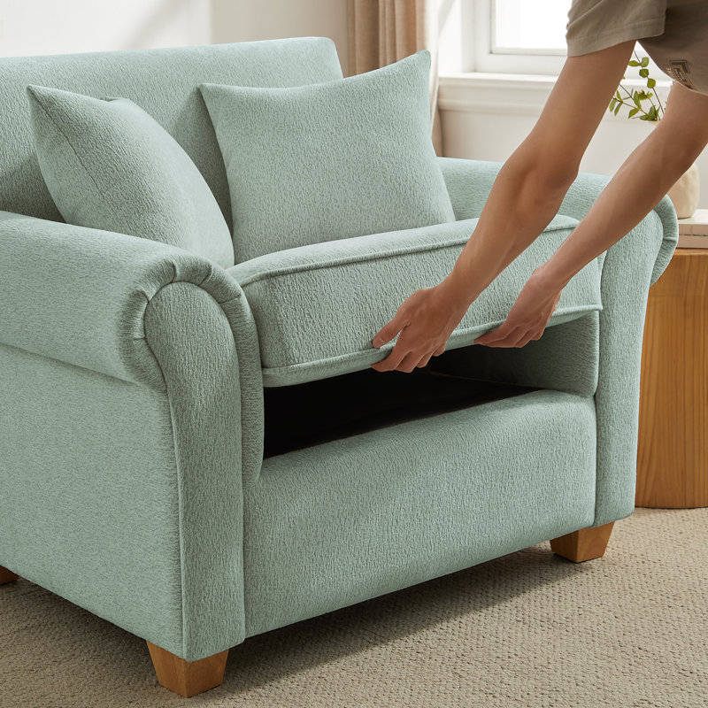 40.94" Oversized Beige Chenille Accent Chair, Wide Seat Armchair with Throw Pillows for Living Room Bedroom, Mint Chenille