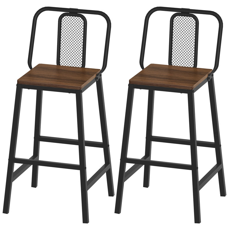 24.2" Bar Stools Kitchen Bar Chairs Counter Stools Height Stools with Metal Frame, Brown , 2