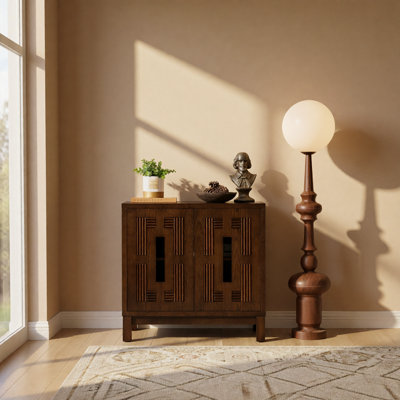 Buffet sculpté en bois sculpté avec 2 portes et tablette réglable - 31,5 po pour le vestibule, brun