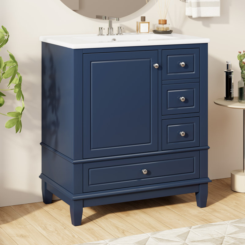 Jarrod 30'' Bathroom Vanity With Ceramic Sink, Nickel, Blue