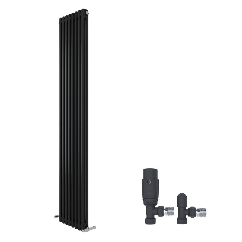 iBathUK Radiator + Angled Valve, 2, Grey, 1800cm H x 380cm W x 70cm D