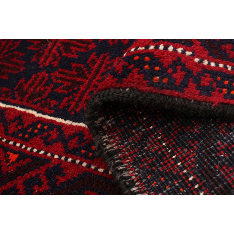 Tapis rouge foncé / noir en laine noué à la main