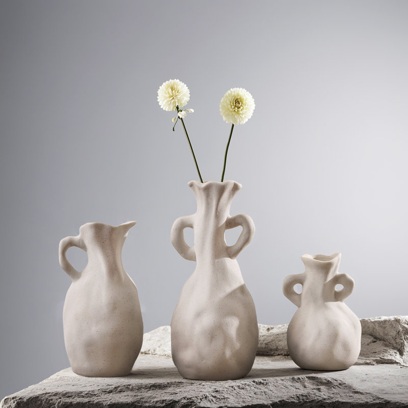 3 Small White Vases For Decor Living Room Coffee Table