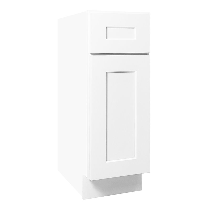 Armoire de base à porte simple en bois massif blanc Shaker pour rangement dans la salle de bain et la cuisine, l 15 po x H 34,5 po x P 24 po, tablettes réglables, construction robuste, assemblage simple, charnières étanches et à fermeture en douceur,