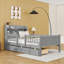 Lit plateforme simple en bois avec DEL et tablettes et 2 tiroirs-1259441510