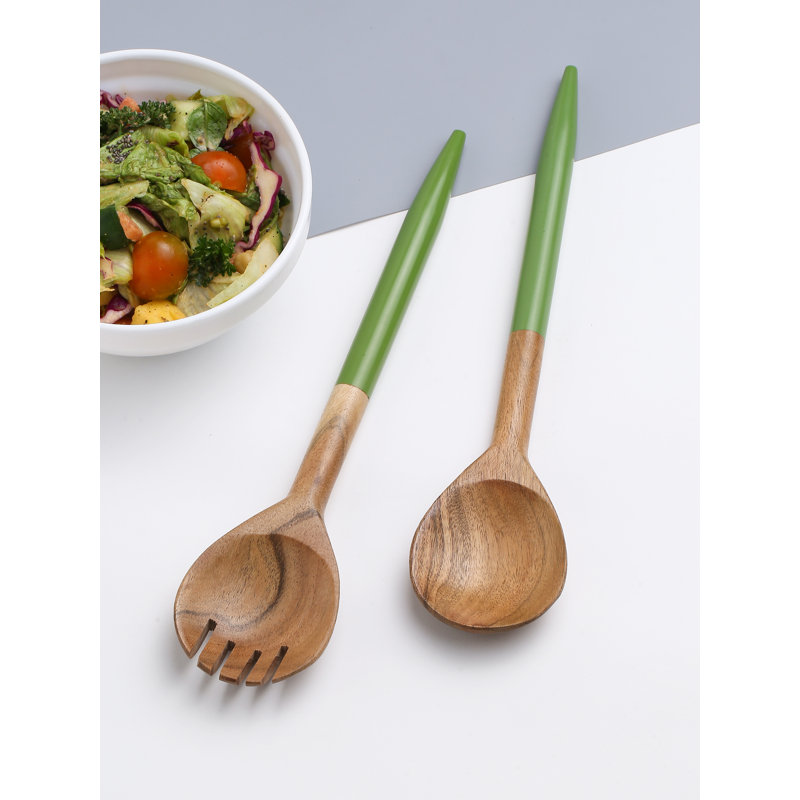 Ensemble à salade en résine et bois, Vert
