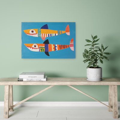 Impression d'art mural coloré coloré, joyeux requins, océan